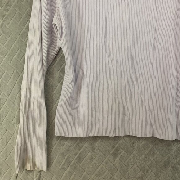 Jessica Ash Womens L Top White Cardigan Mother of Pearl Buttons Rib Knit Fitted - Picture 14 of 16